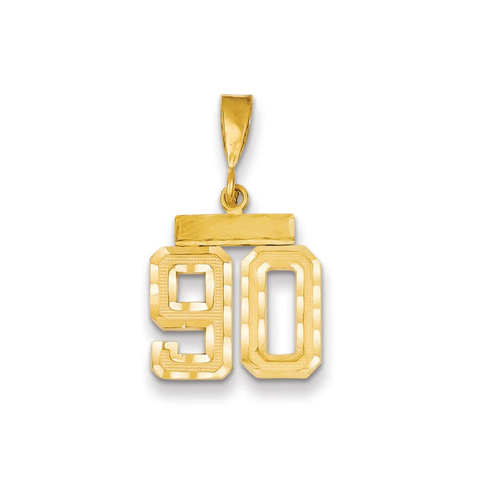 Million Charms 14K Yellow Gold Themed Small Diamond-Cut Number 90 Charm