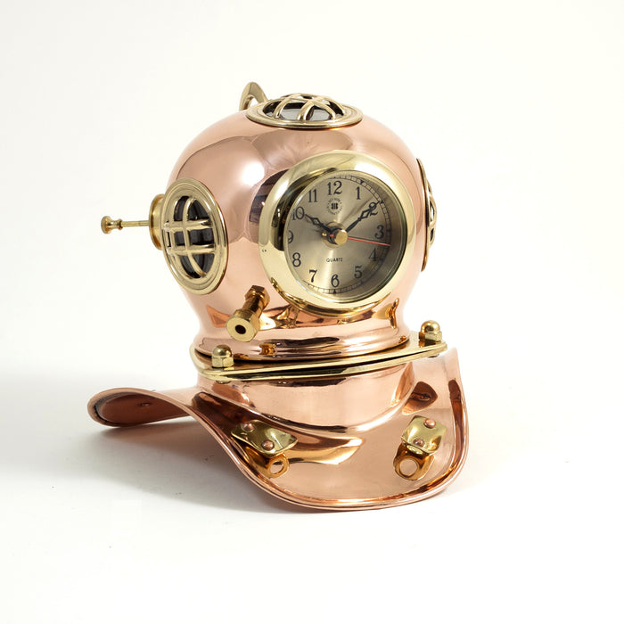 Occasion Gallery Copper Color Copper & Brass Diver's Helmet with Quartz Clock. 7 L x 7.5 W x 6.5 H in.