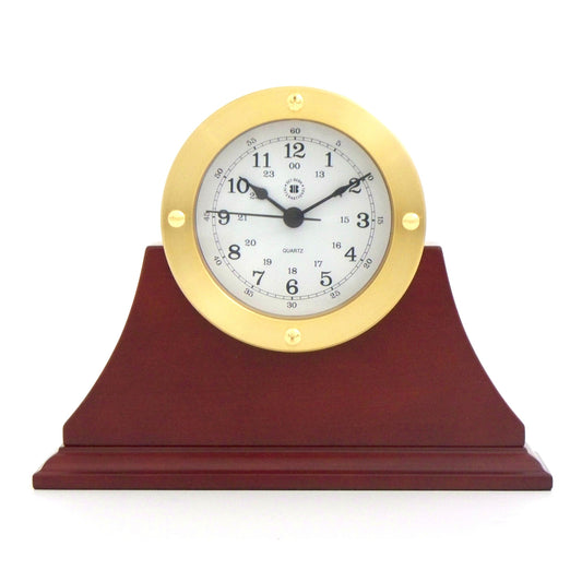 Occasion Gallery Gold/Mahogany Color Gold Tone Round Quartz Clock on Mahogany Base. 8 L x 2.5 W x 6 H in.