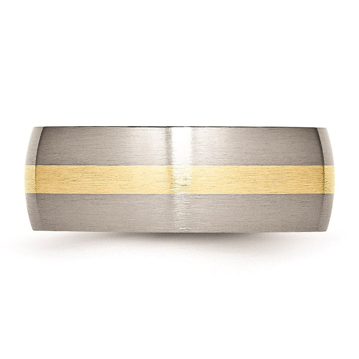 Unisex Fashion Jewelry, Chisel Brand Stainless Steel 14k Yellow Inlay 8mm Brushed Ring Band
