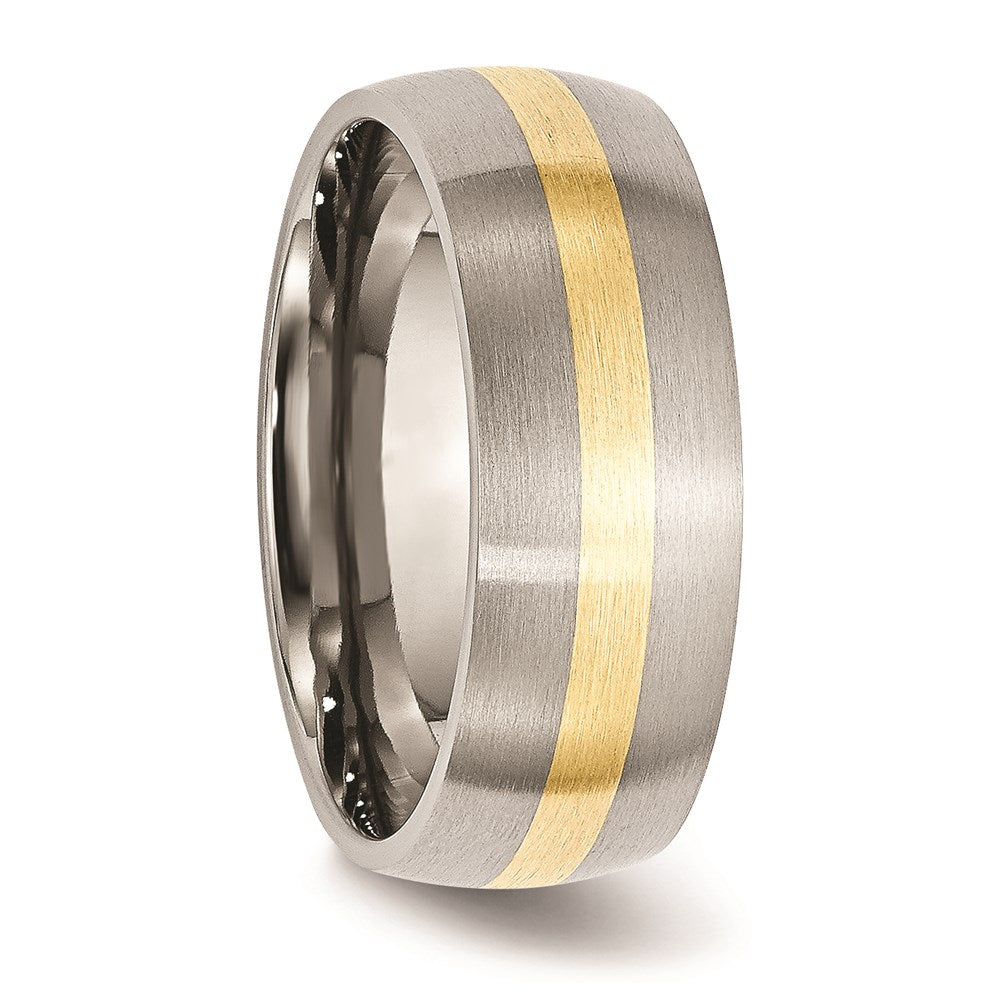 Unisex Fashion Jewelry, Chisel Brand Stainless Steel 14k Yellow Inlay 8mm Brushed Ring Band