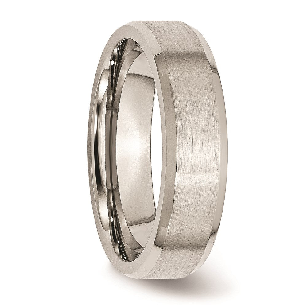 Unisex Fashion Jewelry, Chisel Brand Stainless Steel Flat Beveled Edge 6mm Brushed and Polished Ring Band