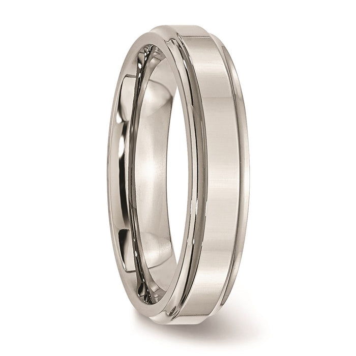 Unisex Fashion Jewelry, Chisel Brand Stainless Steel Ridged Edge 5mm Polished Ring Band