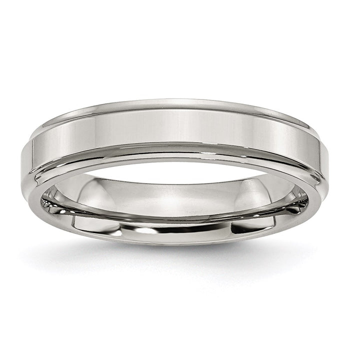 Unisex Fashion Jewelry, Chisel Brand Stainless Steel Ridged Edge 5mm Polished Ring Band