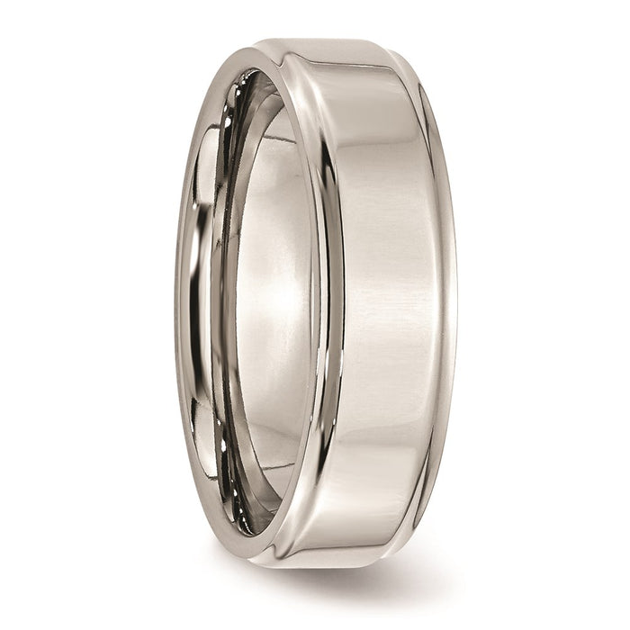 Unisex Fashion Jewelry, Chisel Brand Stainless Steel Ridged Edge 7mm Polished Ring Band