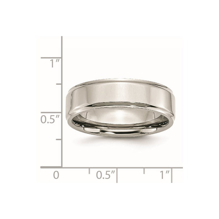 Unisex Fashion Jewelry, Chisel Brand Stainless Steel Ridged Edge 7mm Polished Ring Band