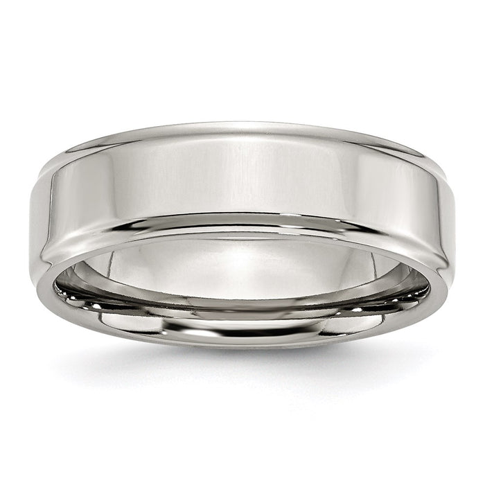 Unisex Fashion Jewelry, Chisel Brand Stainless Steel Ridged Edge 7mm Polished Ring Band