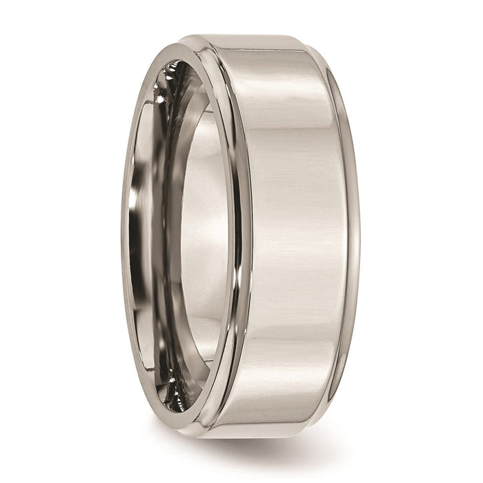 Unisex Fashion Jewelry, Chisel Brand Stainless Steel Ridged Edge 8mm Polished Ring Band