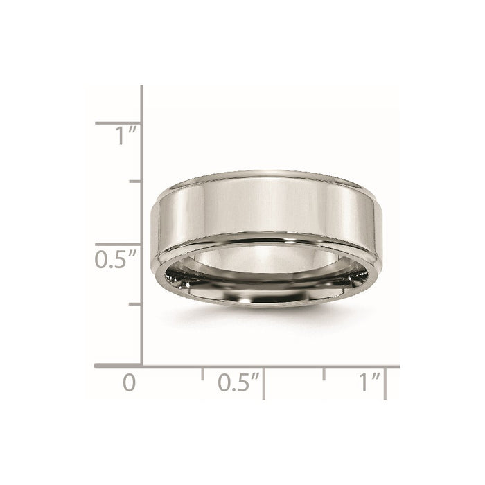 Unisex Fashion Jewelry, Chisel Brand Stainless Steel Ridged Edge 8mm Polished Ring Band