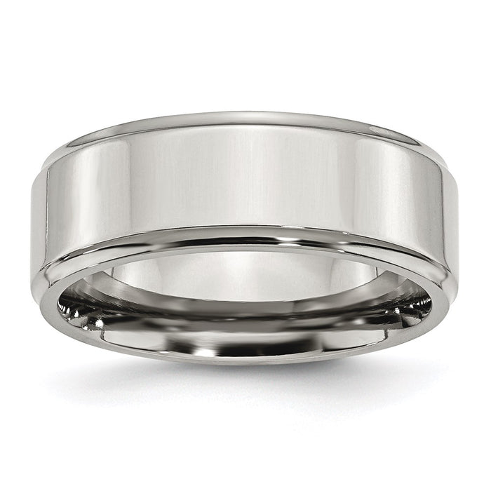 Unisex Fashion Jewelry, Chisel Brand Stainless Steel Ridged Edge 8mm Polished Ring Band