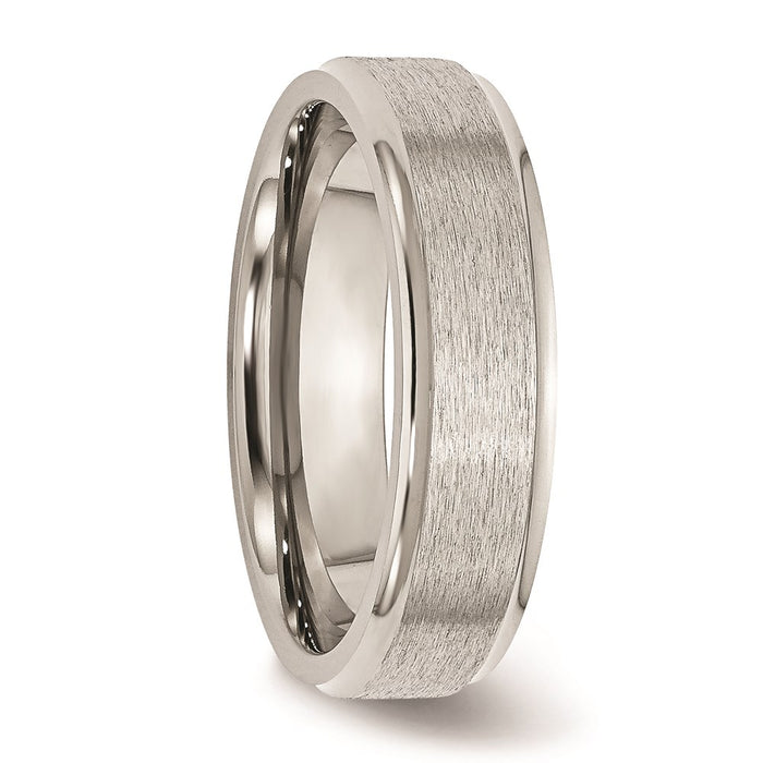 Unisex Fashion Jewelry, Chisel Brand Stainless Steel Ridged Edge 6mm Satin and Polished Ring Band