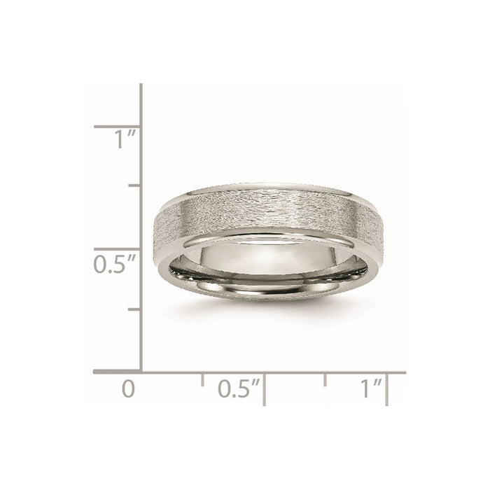 Unisex Fashion Jewelry, Chisel Brand Stainless Steel Ridged Edge 6mm Satin and Polished Ring Band