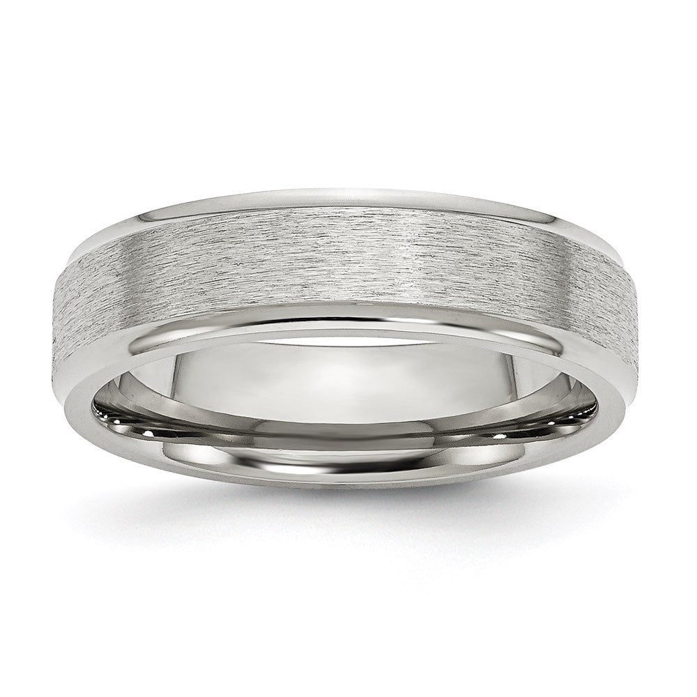 Unisex Fashion Jewelry, Chisel Brand Stainless Steel Ridged Edge 6mm Satin and Polished Ring Band