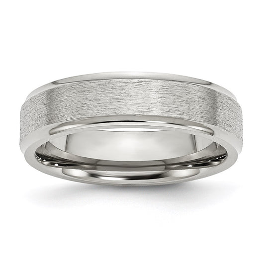 Unisex Fashion Jewelry, Chisel Brand Stainless Steel Ridged Edge 6mm Satin and Polished Ring Band