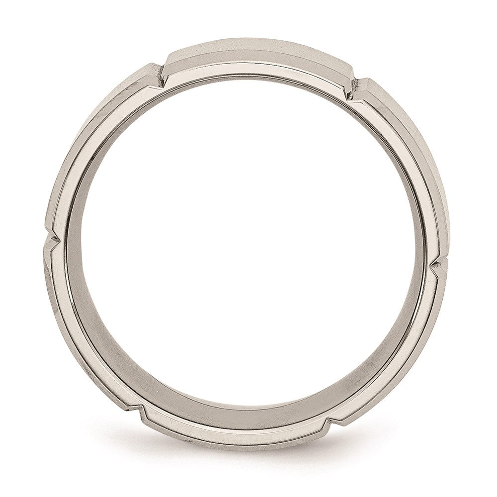 Unisex Fashion Jewelry, Chisel Brand Stainless Steel Beveled Edge Grooved 8mm Brushed/Polished Ring Band