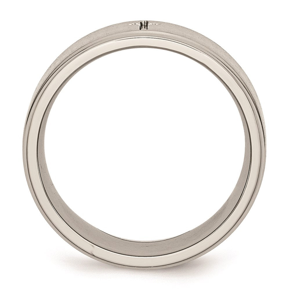 Unisex Fashion Jewelry, Chisel Brand Stainless Steel Ridged Edge Cross 8mm Brushed and Polished Ring Band