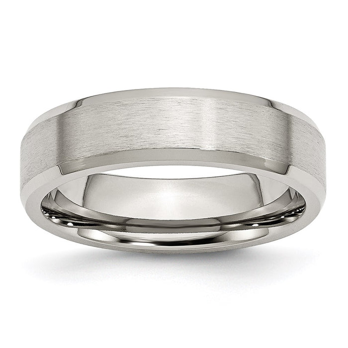 Unisex Fashion Jewelry, Chisel Brand Stainless Steel Flat Beveled Edge 6mm Brushed and Polished Ring Band