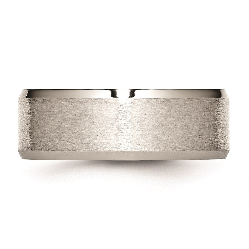 Unisex Fashion Jewelry, Chisel Brand Stainless Steel Flat Beveled Edge 8mm Brushed and Polished Ring Band