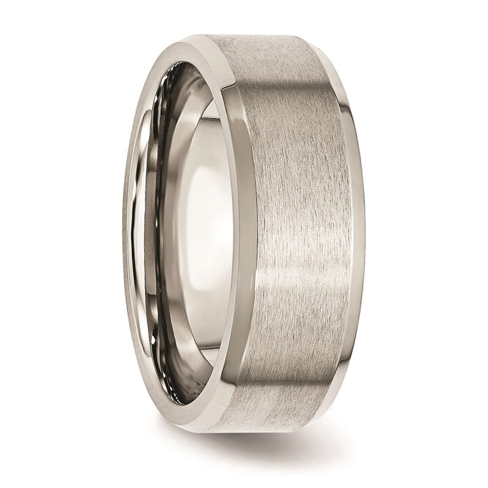 Unisex Fashion Jewelry, Chisel Brand Stainless Steel Flat Beveled Edge 8mm Brushed and Polished Ring Band