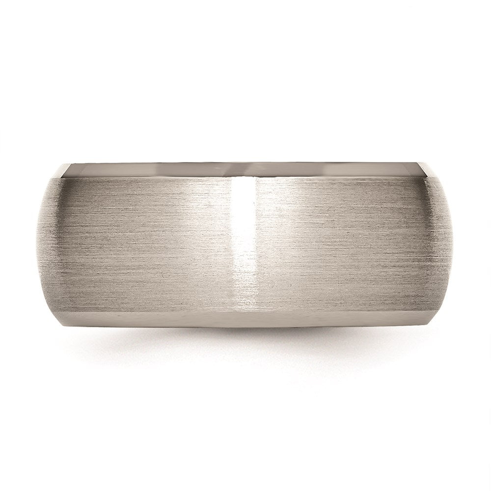 Unisex Fashion Jewelry, Chisel Brand Stainless Steel Beveled Edge 10mm Brushed and Polished Ring Band