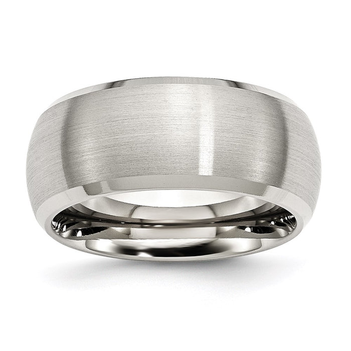 Unisex Fashion Jewelry, Chisel Brand Stainless Steel Beveled Edge 10mm Brushed and Polished Ring Band