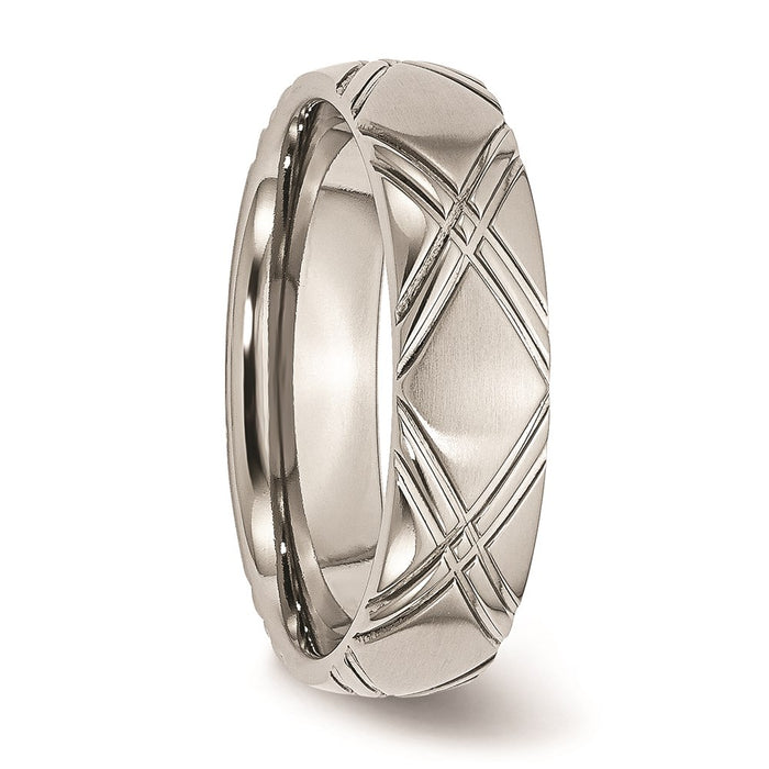 Unisex Fashion Jewelry, Chisel Brand Stainless Steel Criss-cross Design 6mm Brushed and Polished Ring Band