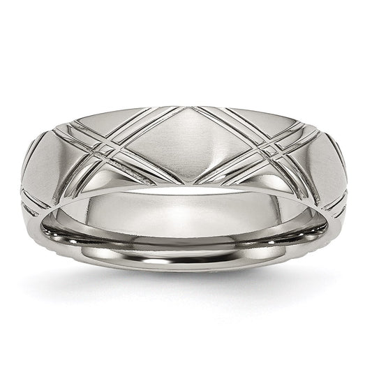 Joyería de moda unisex, anillo de acero inoxidable de la marca Chisel con diseño entrecruzado, banda de 6 mm cepillada y pulida