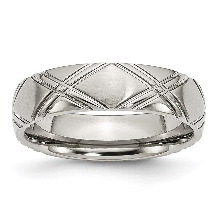Unisex Fashion Jewelry, Chisel Brand Stainless Steel Criss-cross Design 6mm Brushed and Polished Ring Band
