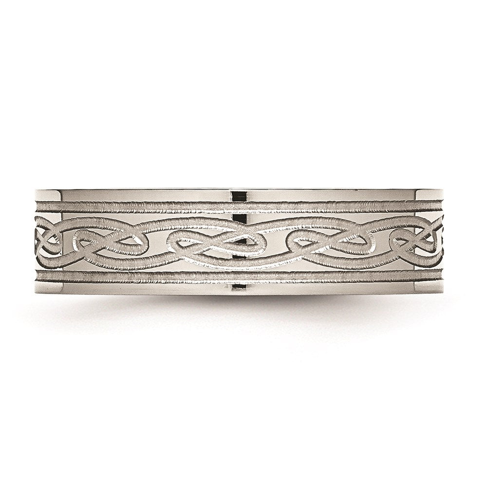 Unisex Fashion Jewelry, Chisel Brand Stainless Steel Flat Laser Etched Celtic Knot 6mm Polished Ring Band