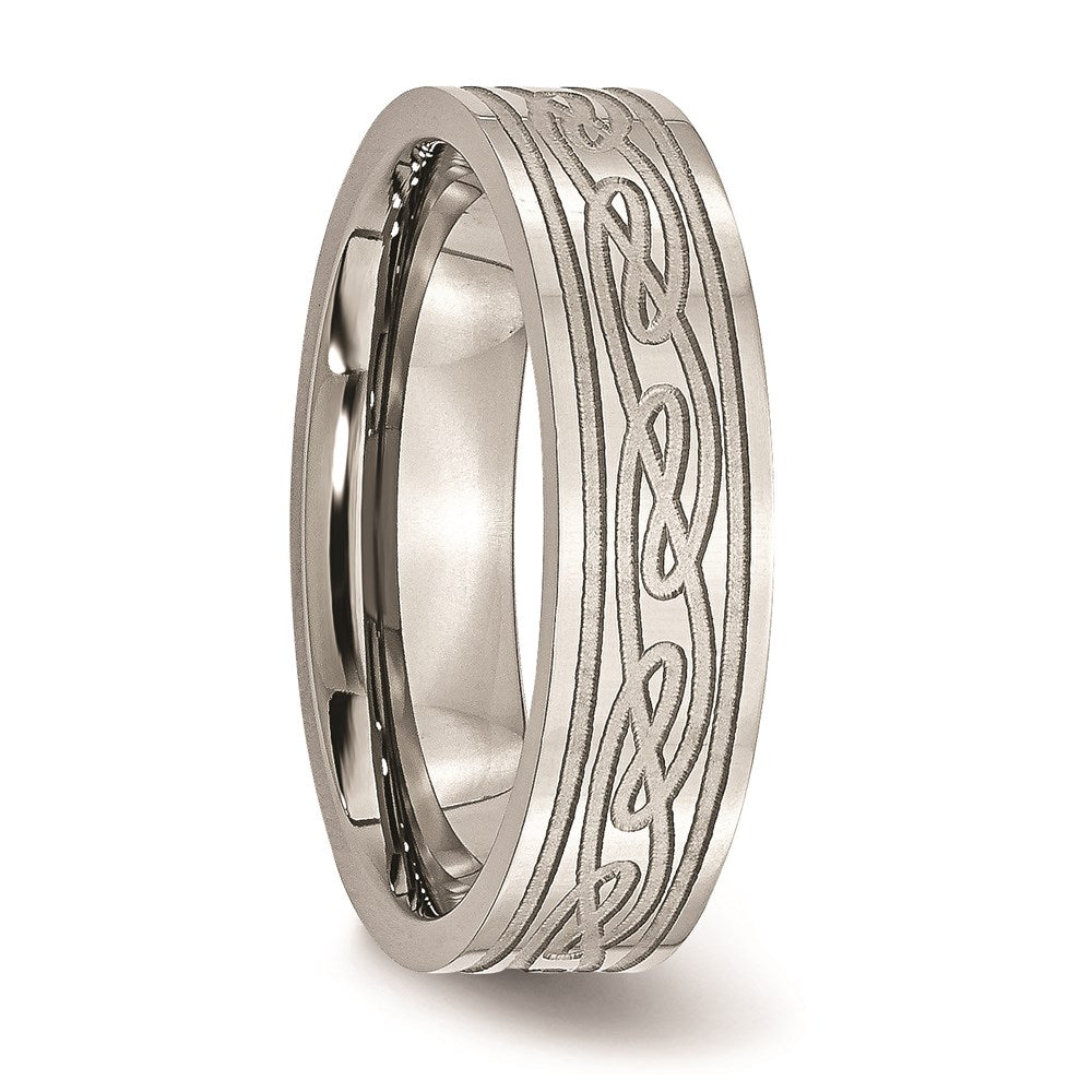 Unisex Fashion Jewelry, Chisel Brand Stainless Steel Flat Laser Etched Celtic Knot 6mm Polished Ring Band