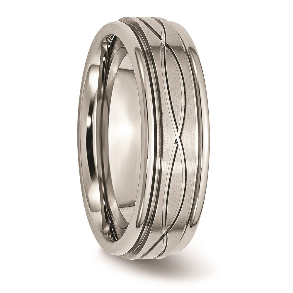 Unisex Fashion Jewelry, Chisel Brand Stainless Steel Polished/Brushed Criss-cross Design 7mm Ridged Edge Ring Band