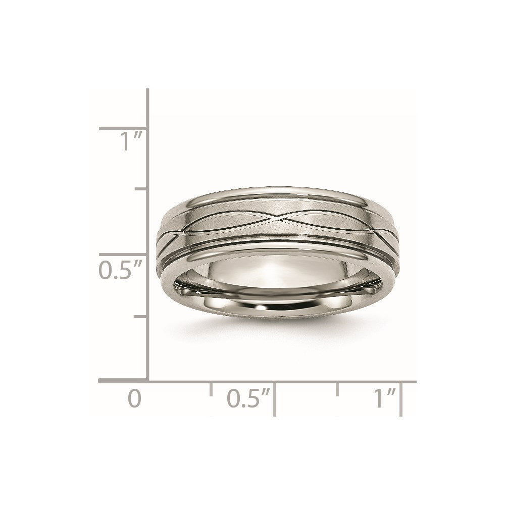 Unisex Fashion Jewelry, Chisel Brand Stainless Steel Polished/Brushed Criss-cross Design 7mm Ridged Edge Ring Band