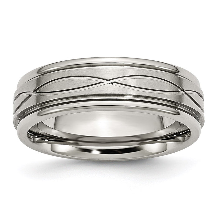 Unisex Fashion Jewelry, Chisel Brand Stainless Steel Polished/Brushed Criss-cross Design 7mm Ridged Edge Ring Band