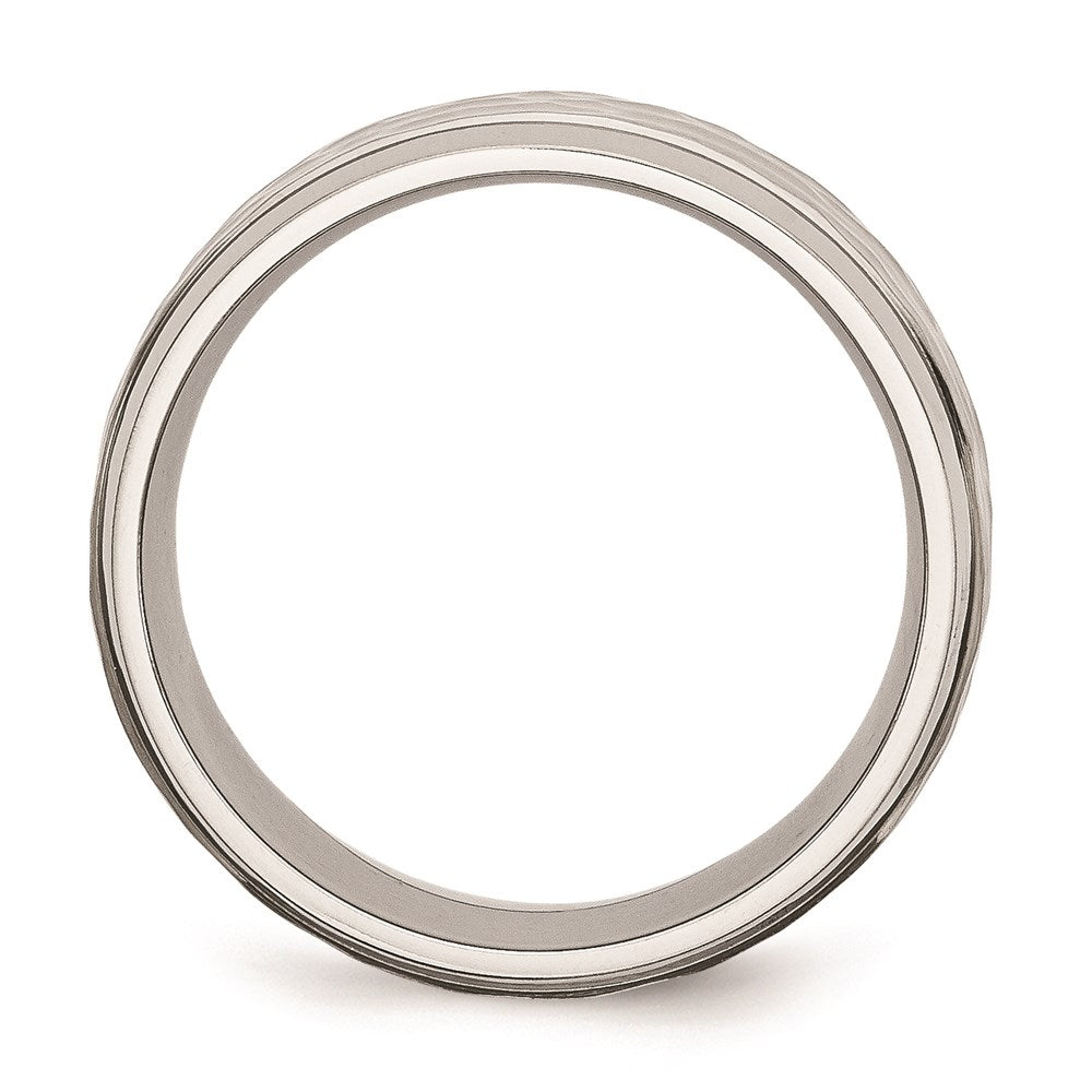 Unisex Fashion Jewelry, Chisel Brand Stainless Steel Beveled Edge 8mm Hammered Brushed Polished Ring Band