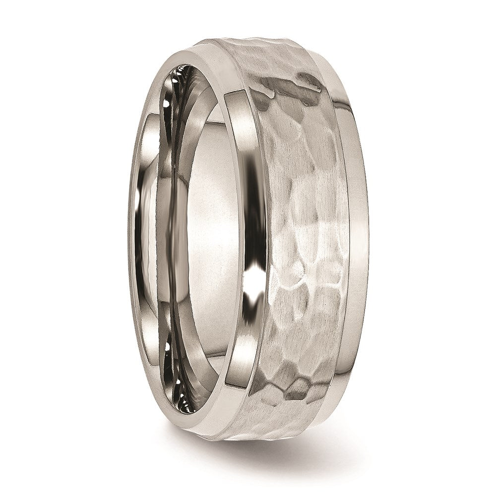 Unisex Fashion Jewelry, Chisel Brand Stainless Steel Beveled Edge 8mm Hammered Brushed Polished Ring Band