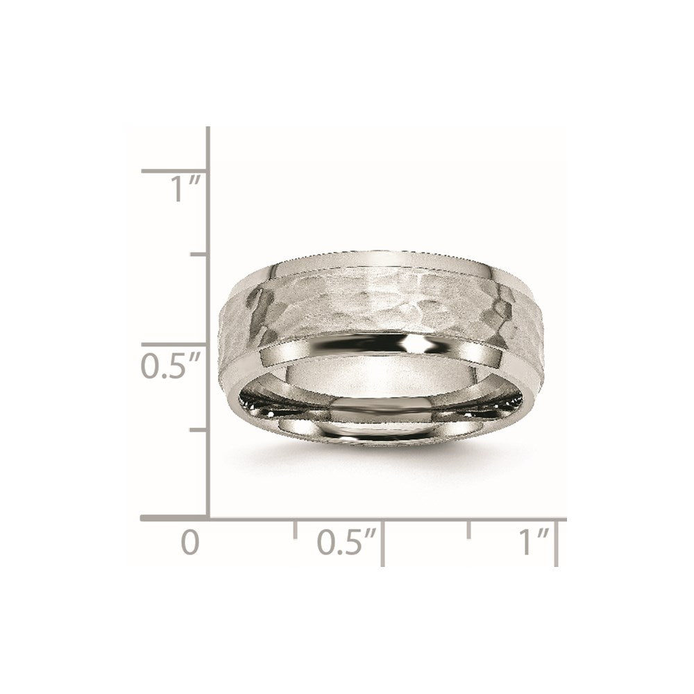 Unisex Fashion Jewelry, Chisel Brand Stainless Steel Beveled Edge 8mm Hammered Brushed Polished Ring Band