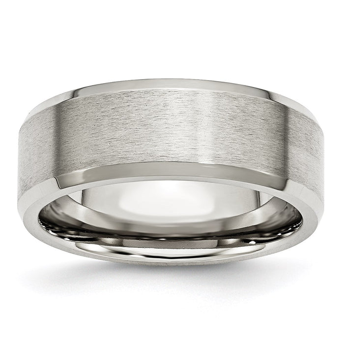 Unisex Fashion Jewelry, Chisel Brand Stainless Steel Flat Beveled Edge 8mm Brushed and Polished Ring Band