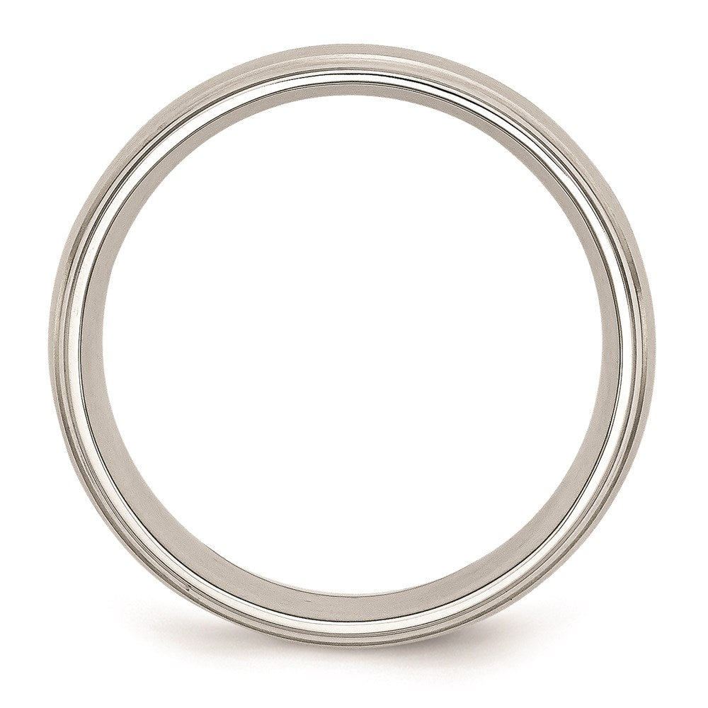 Men's Fashion Jewelry, Chisel Brand Stainless Steel Sterling Silver Inlay Ridged Edge Brushed and Polished Ring Band