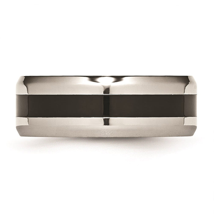 Unisex Fashion Jewelry, Chisel Brand Stainless Steel Black Enamel 8mm Polished Beveled Edge Ring Band