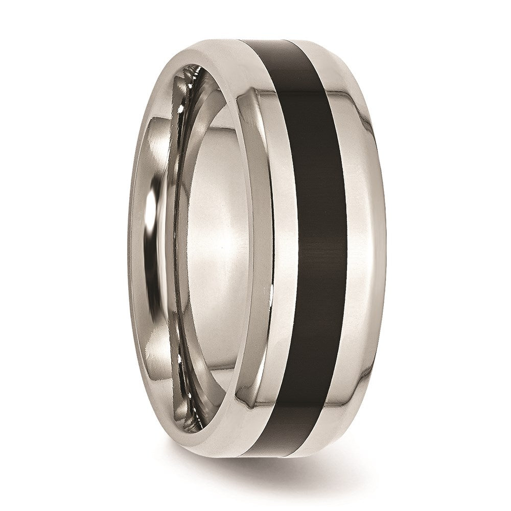 Unisex Fashion Jewelry, Chisel Brand Stainless Steel Black Enamel 8mm Polished Beveled Edge Ring Band