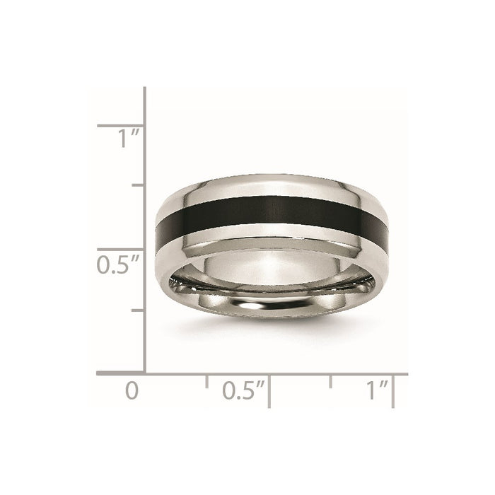 Unisex Fashion Jewelry, Chisel Brand Stainless Steel Black Enamel 8mm Polished Beveled Edge Ring Band