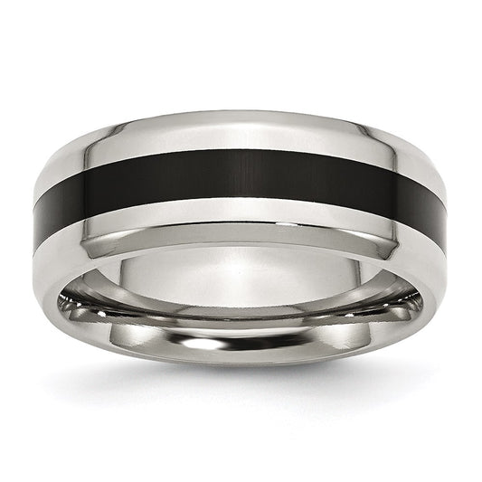 Unisex Fashion Jewelry, Chisel Brand Stainless Steel Black Enamel 8mm Polished Beveled Edge Ring Band