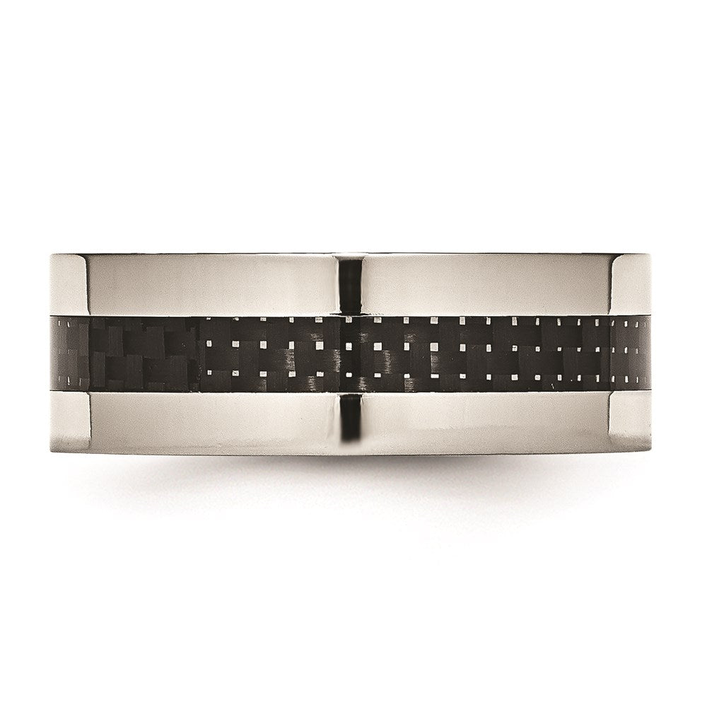 Unisex Fashion Jewelry, Chisel Brand Stainless Steel Black Carbon Fiber Inlay Flat 8mm Polished Ring Band