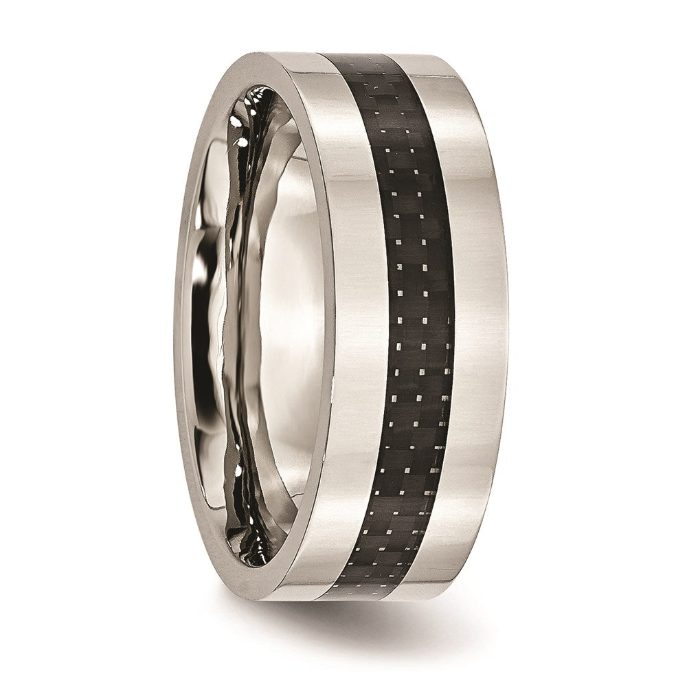 Unisex Fashion Jewelry, Chisel Brand Stainless Steel Black Carbon Fiber Inlay Flat 8mm Polished Ring Band