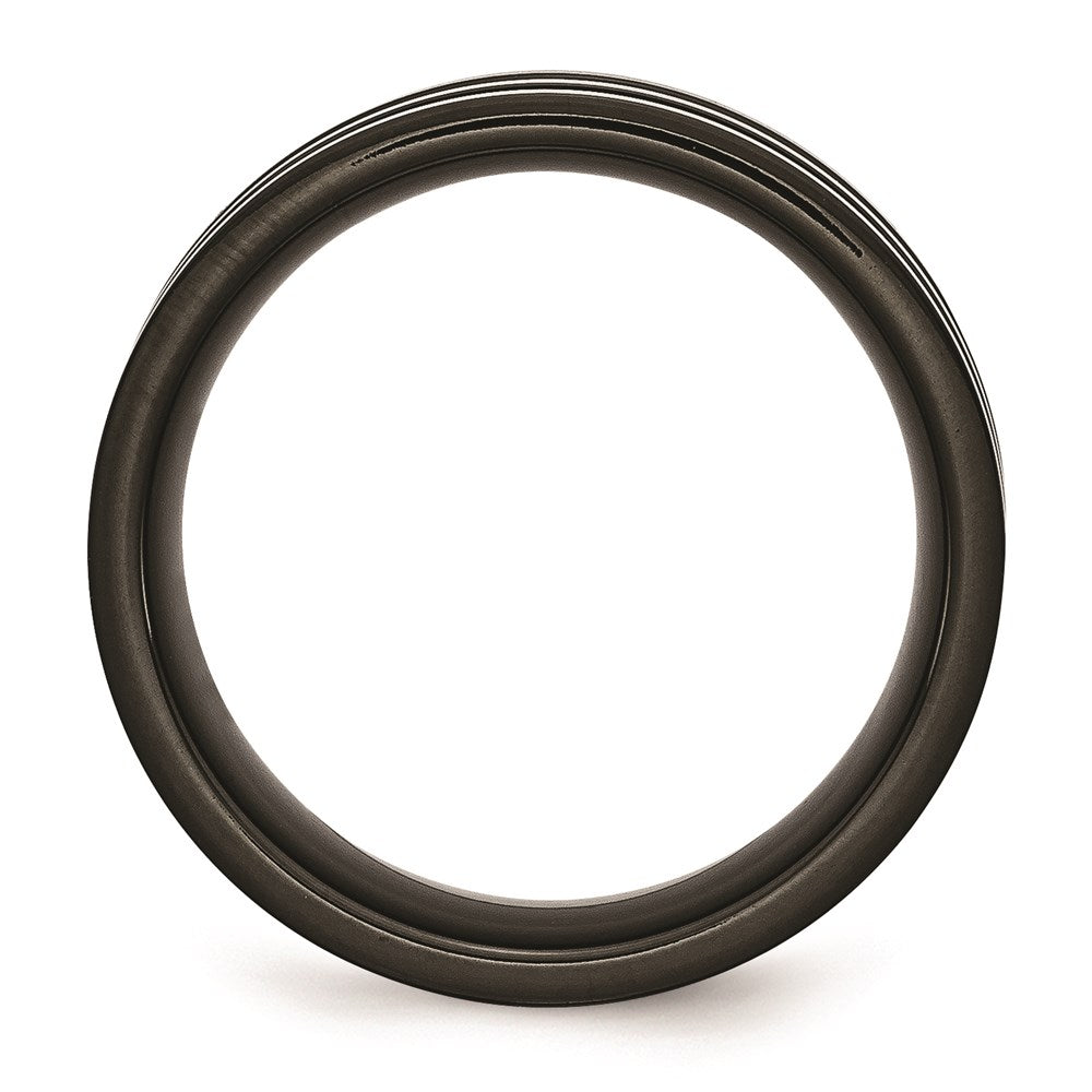 Unisex Fashion Jewelry, Chisel Brand Stainless Steel Polished 8mm Black IP-plated Grey Carbon Fiber Inlay Ring Band