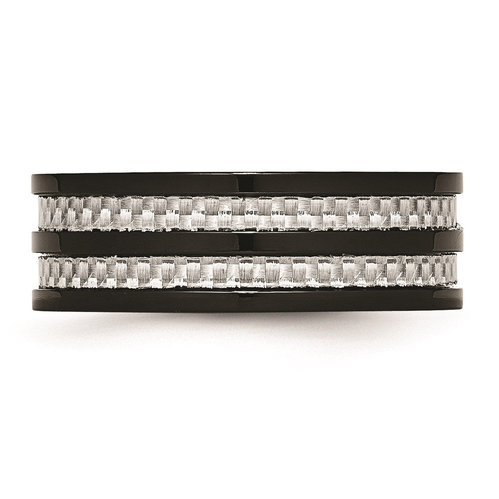 Unisex Fashion Jewelry, Chisel Brand Stainless Steel Polished 8mm Black IP-plated Grey Carbon Fiber Inlay Ring Band