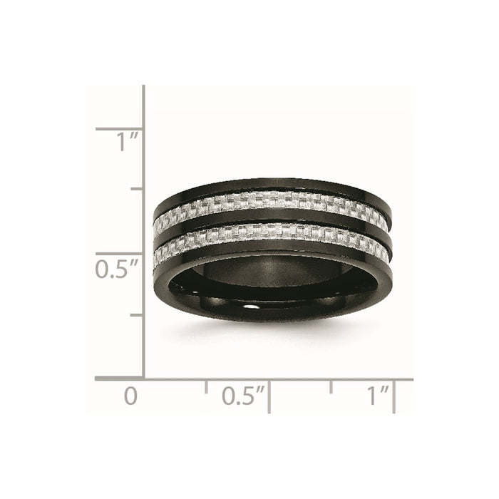 Unisex Fashion Jewelry, Chisel Brand Stainless Steel Polished 8mm Black IP-plated Grey Carbon Fiber Inlay Ring Band