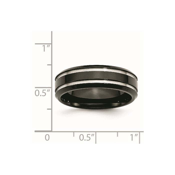 Unisex Fashion Jewelry, Chisel Brand Stainless Steel Black IP-plated Grooved and Polished 7mm Ring Band