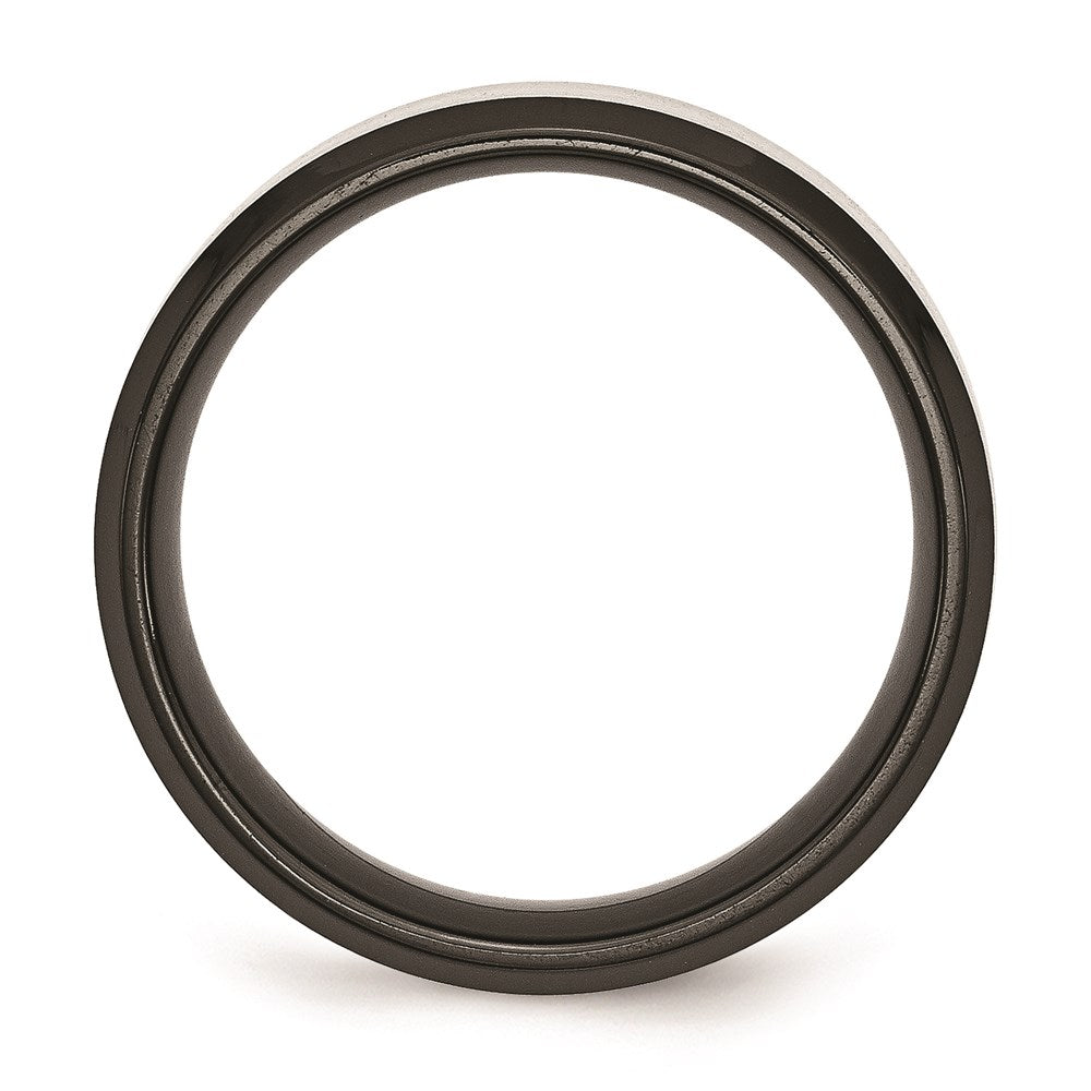 Unisex Fashion Jewelry, Chisel Brand Stainless Steel Beveled Edge Black IP-plated 8mm Brushed Ring Band