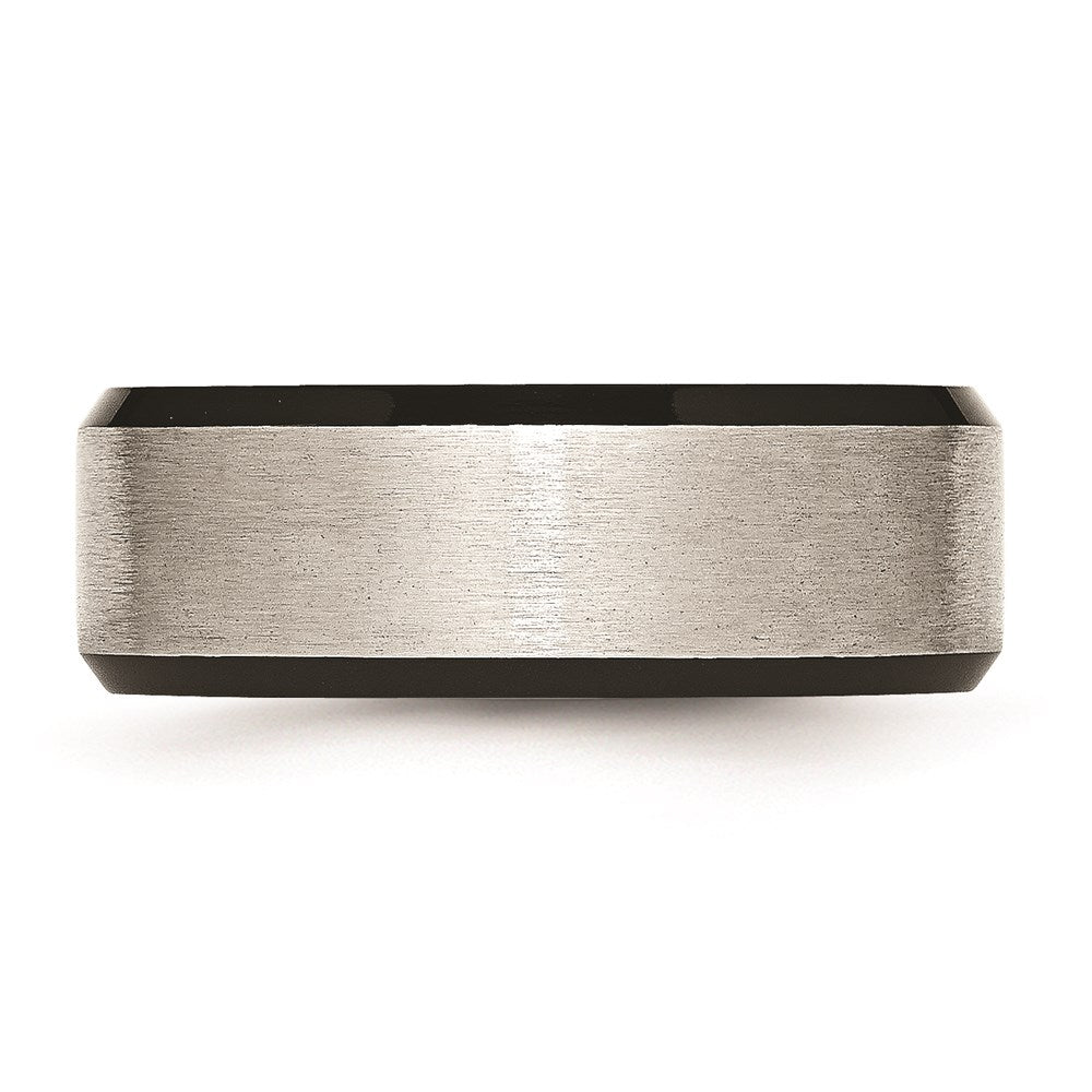 Unisex Fashion Jewelry, Chisel Brand Stainless Steel Beveled Edge Black IP-plated 8mm Brushed Ring Band
